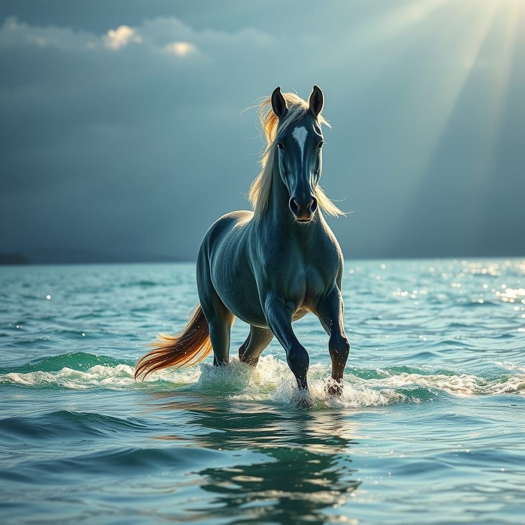 Ethereal Kelpie in Emerald and Azure Light