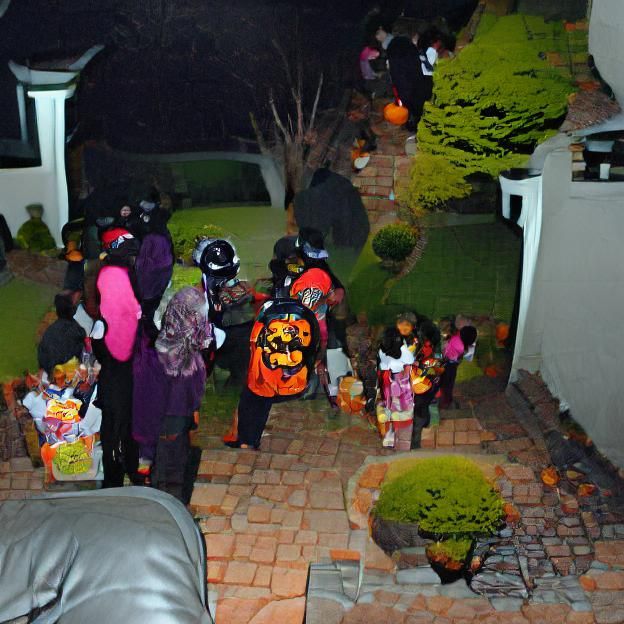 Children Enjoying Trick-or-Treat in Costume