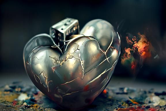 Cracked Metal Heart Sculpture Digital Art
