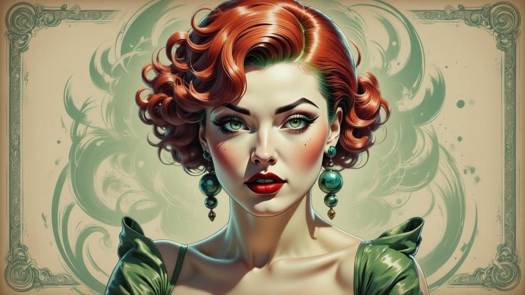 Woman's Side-Eye Portrait in Ornate Illustration Style