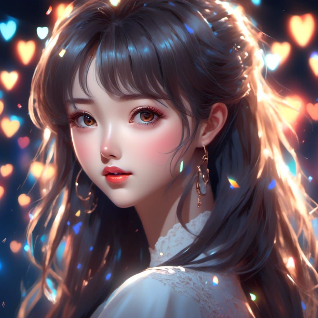 Anime Girl with Beautiful Face in Colorful Lighting