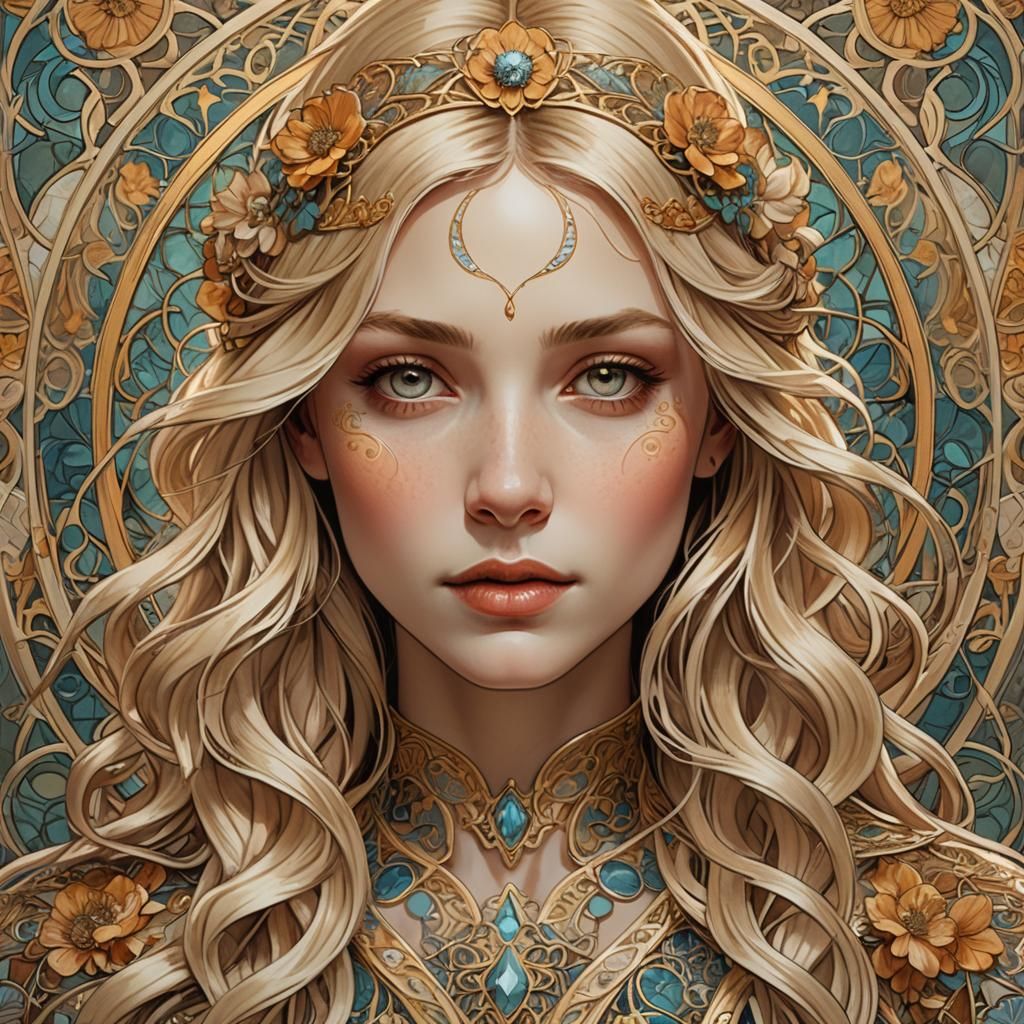 Art Nouveau Portrait of a Beautiful Blonde Woman