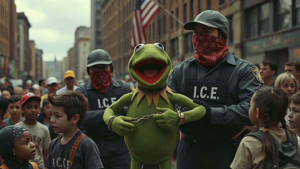 Kermit's Dystopian Arrest: A Cinematic Scene