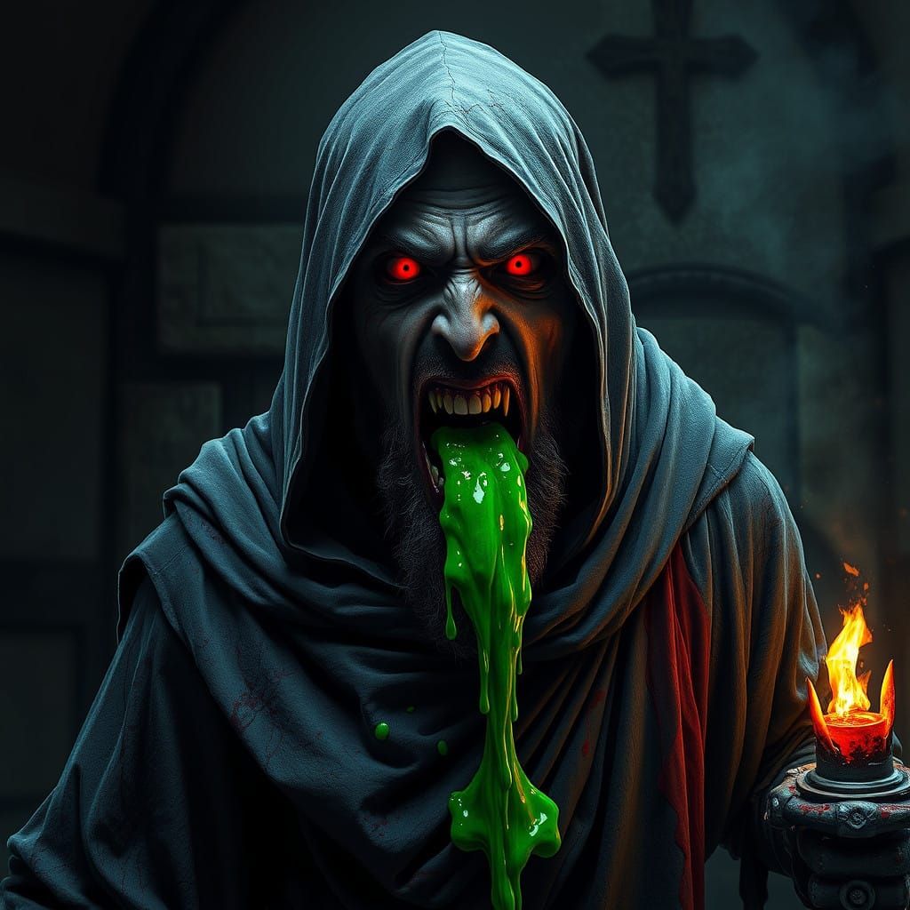 Medieval Monk Possessed by Dark Forces