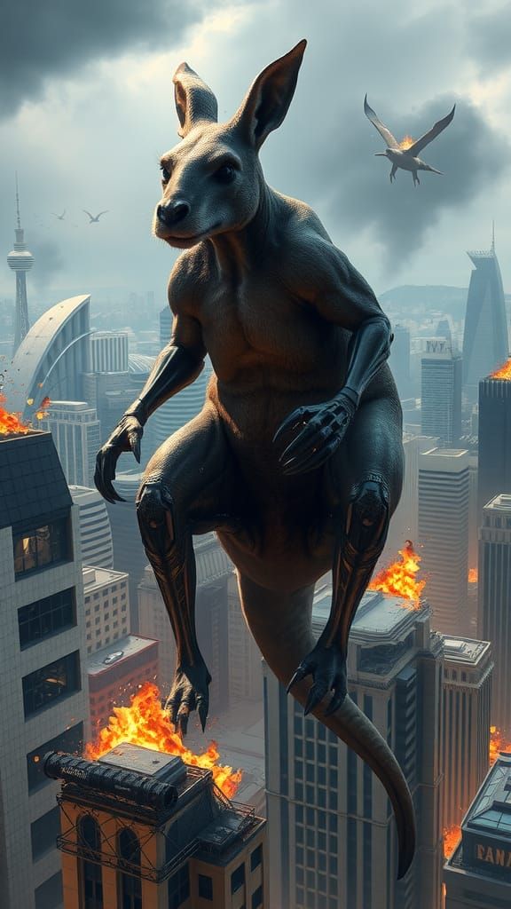 Apocalyptic Kangaroo Demolishes Sydney, Inspired by Beksińsk...