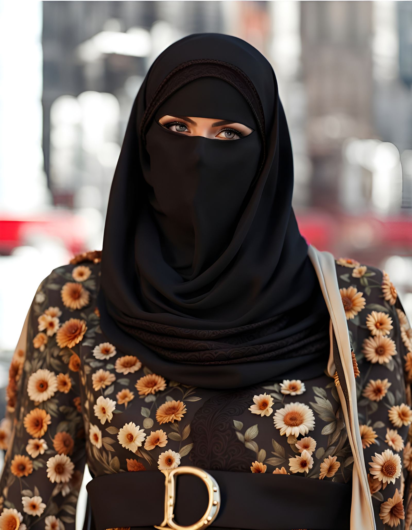 Niqabi Woman in New York: Ultra-Realistic Digital Art