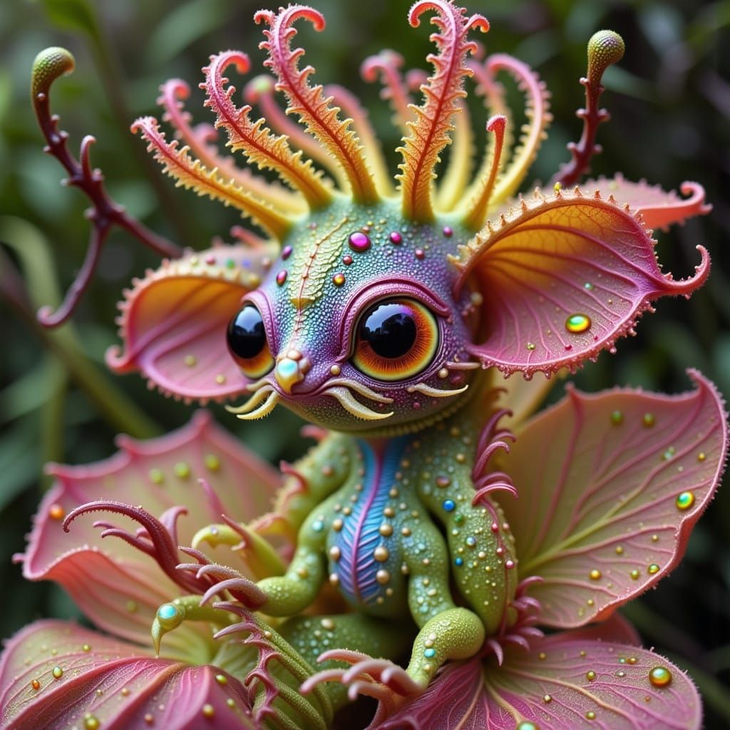 Whimsical Dragon with Iridescent Scales in a Woman's Hand