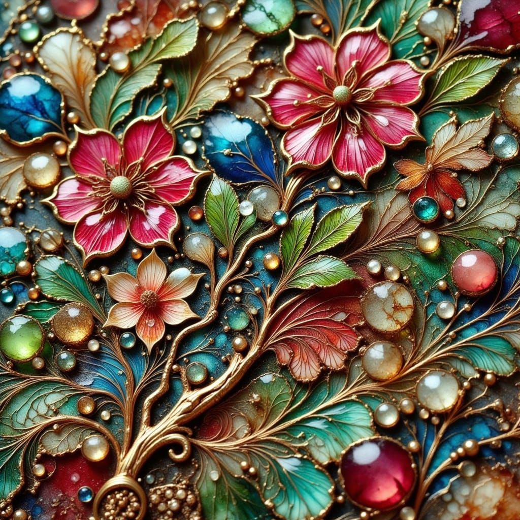 Antique Cloisonne Floral Brooch Oil Painting