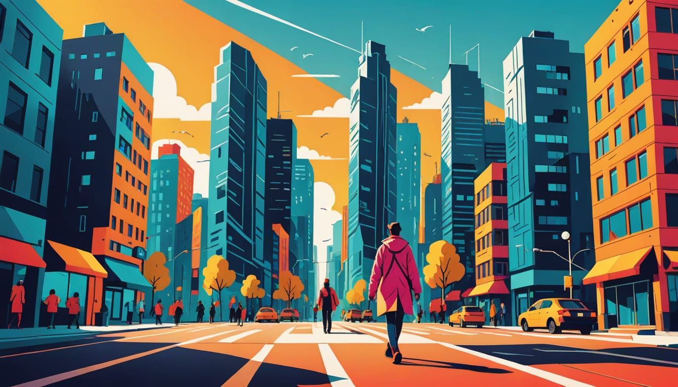 Person in Modern City: Flat 2D Illustration