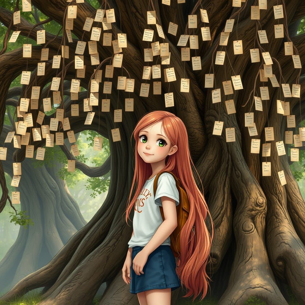 Girl with Salmon Hair by Ancient Wish Tree