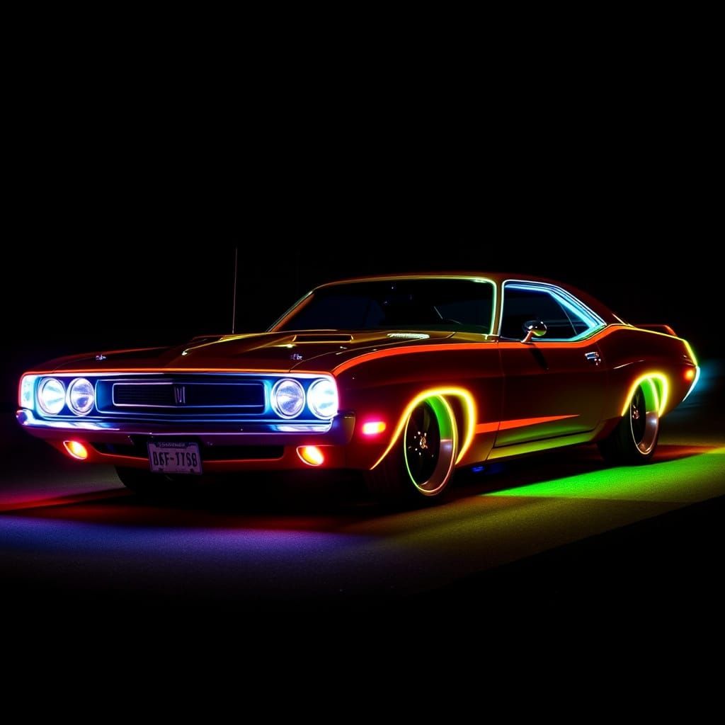Electric Muscle Car Revs in Neon Radiance