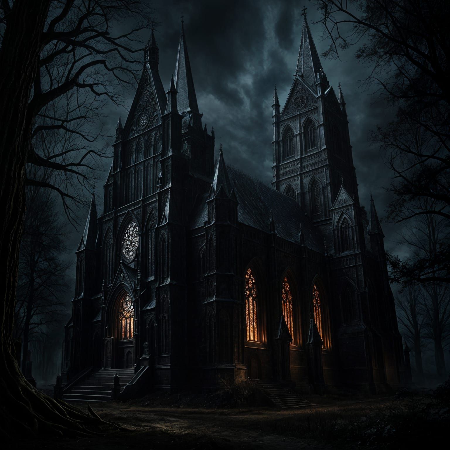 Dark Gothic Church in Darkest Dungeon Style