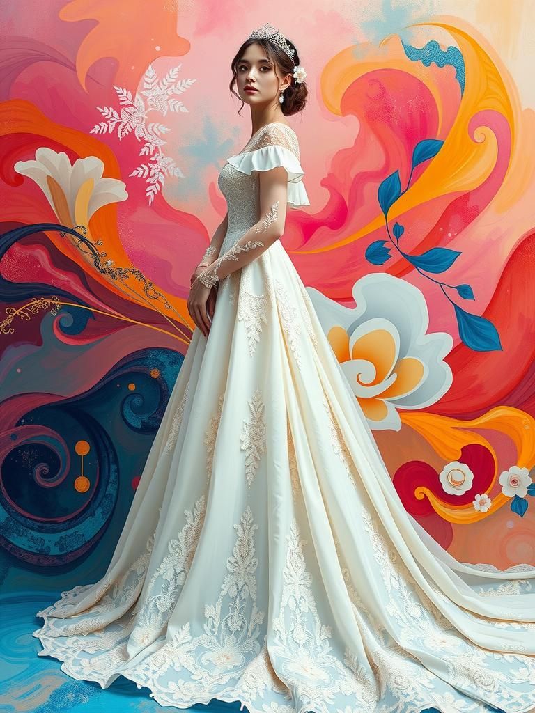 Princess in Ornate Wedding Gown, Art Nouveau Style