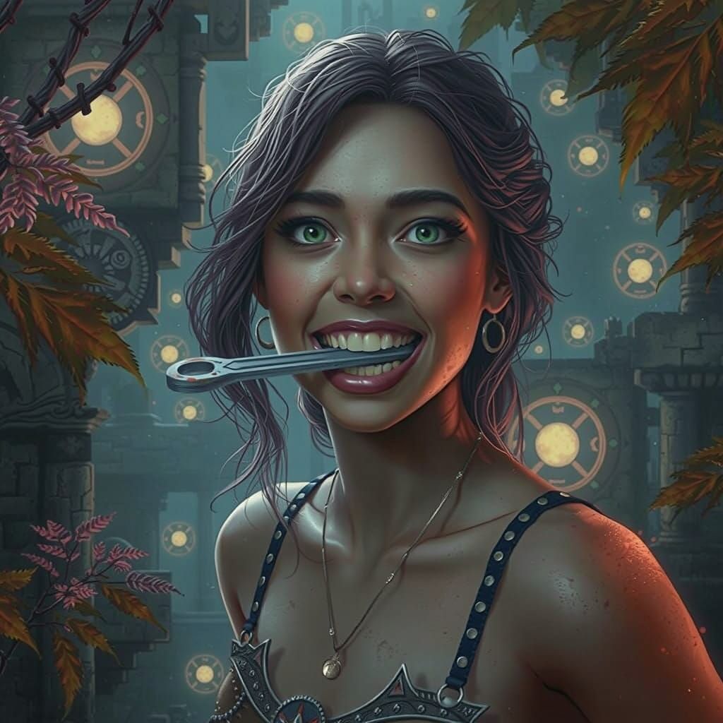 Warrior in Intense Battle Cry Amidst Ancient Ruins