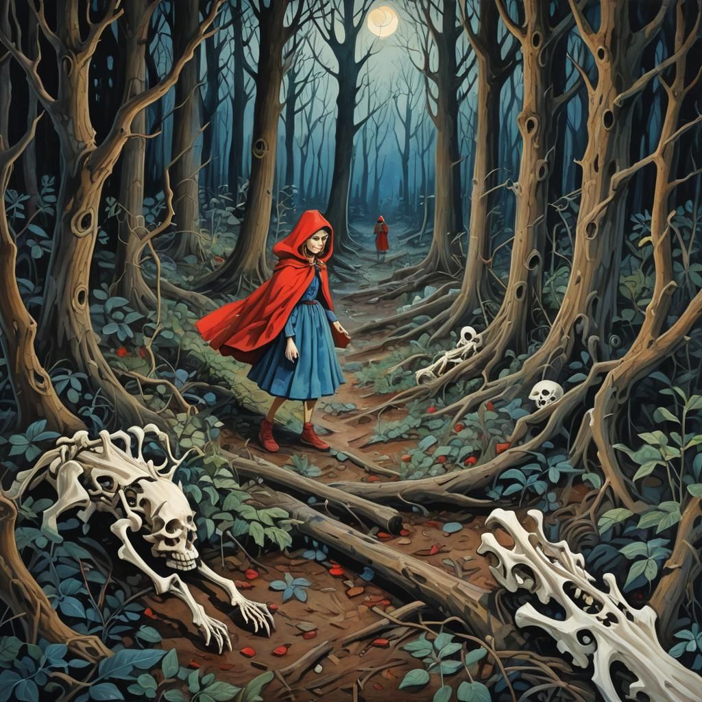 Little Red Riding Hood Lost in Dark Forest