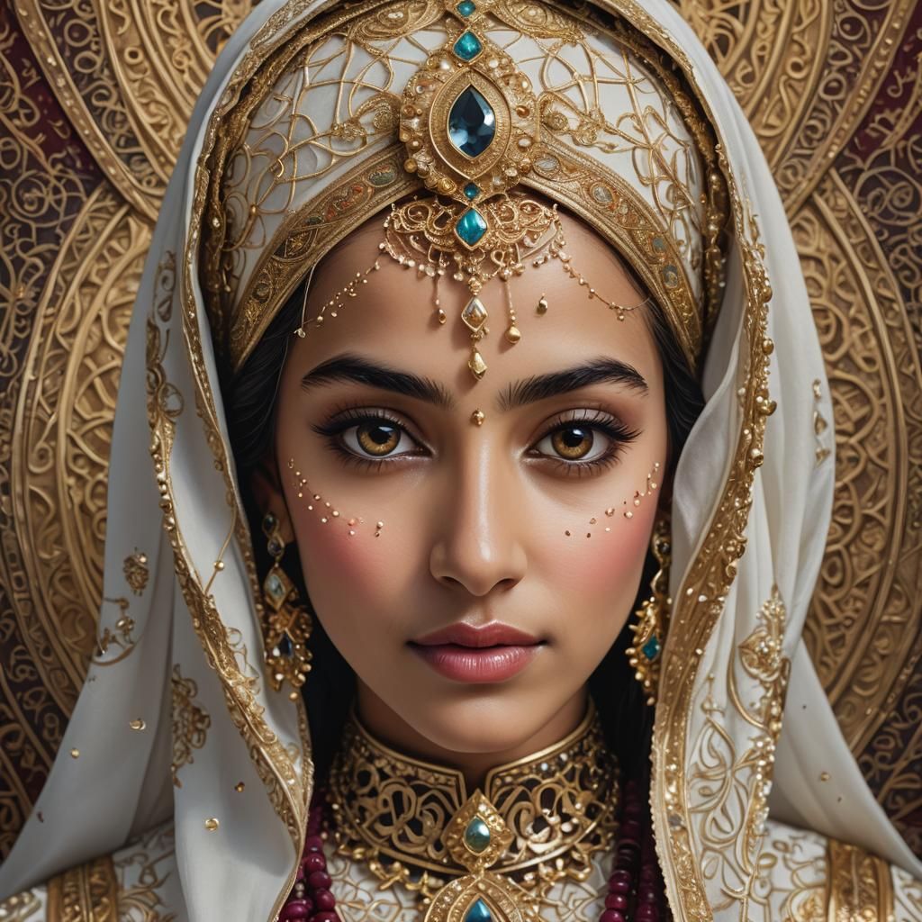 princess of the country of Qatar, wearing traditional Arabia...