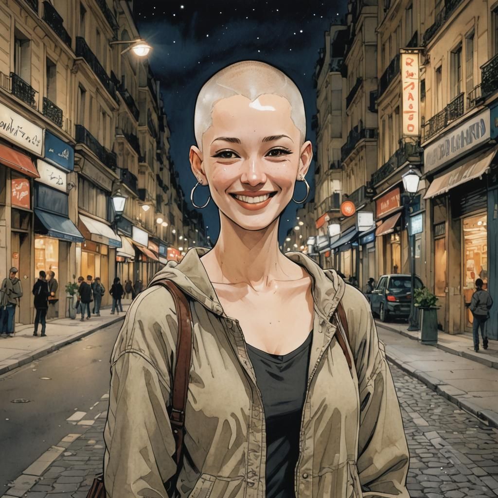 Anime Woman in Paris at Night