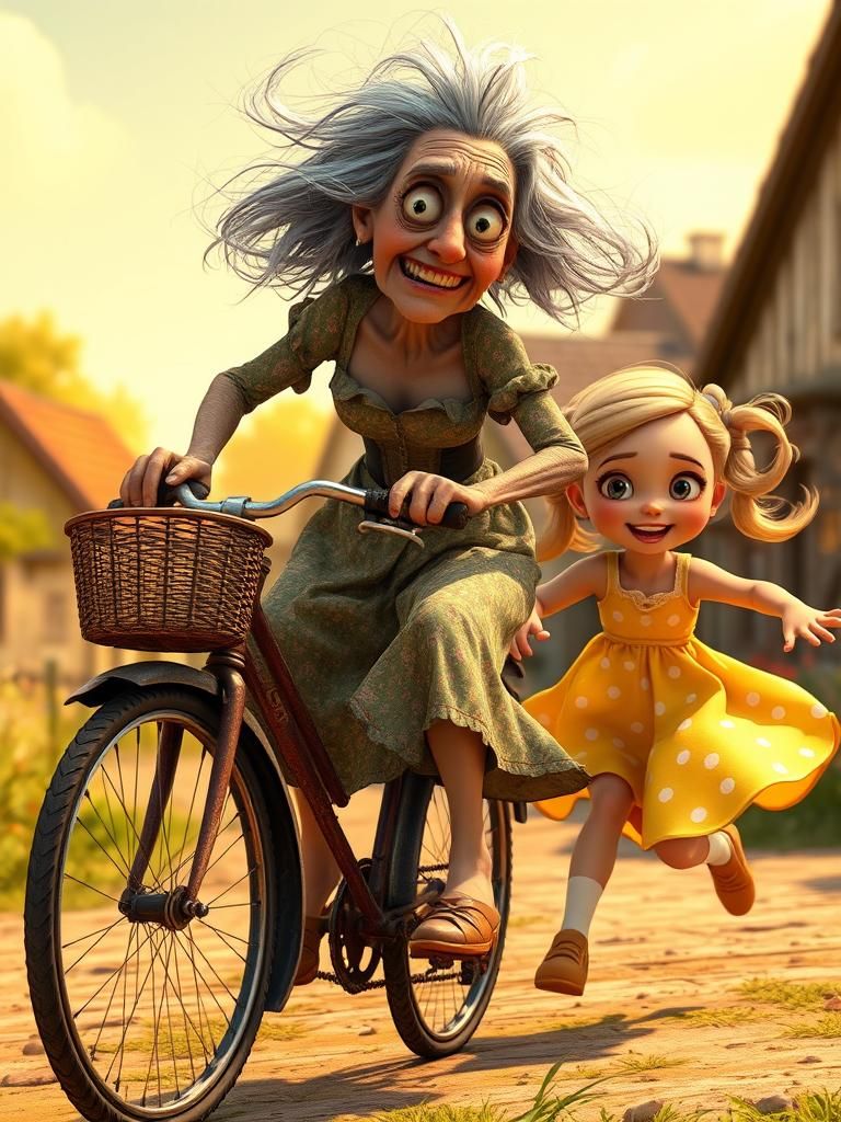 Eccentric Old Lady Rides Bicycle: Animation Art