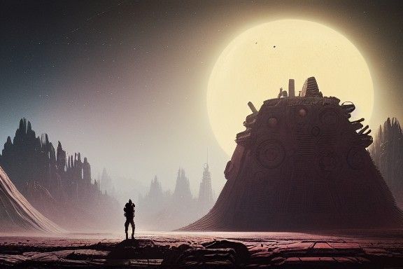 Monolith on Mars Moon: Detailed Fantasy Art