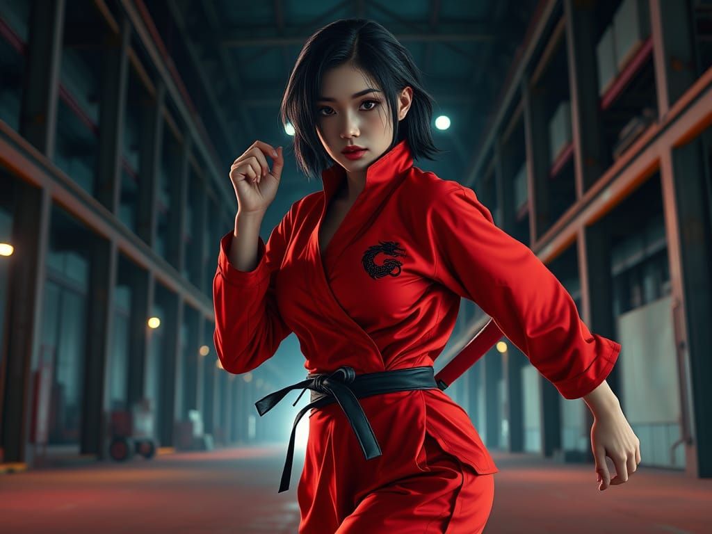 Sultry Ninja Warrior in Red Gi