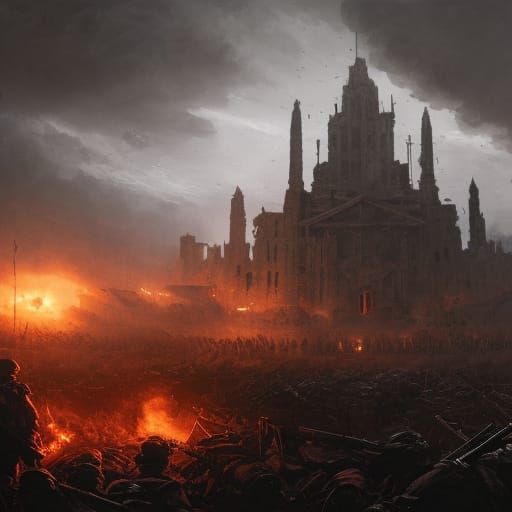 WWII Battlefield in Hell: Dark Fantasy Concept Art
