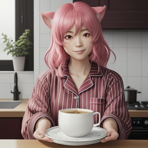 Adorable Girl in Anime-Style Kitchen Scene