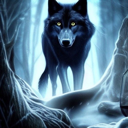 Majestic Black Wolf with Blue Eyes