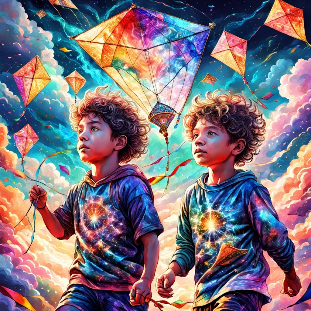 Cosmic Kite Flight in Vibrant Hues