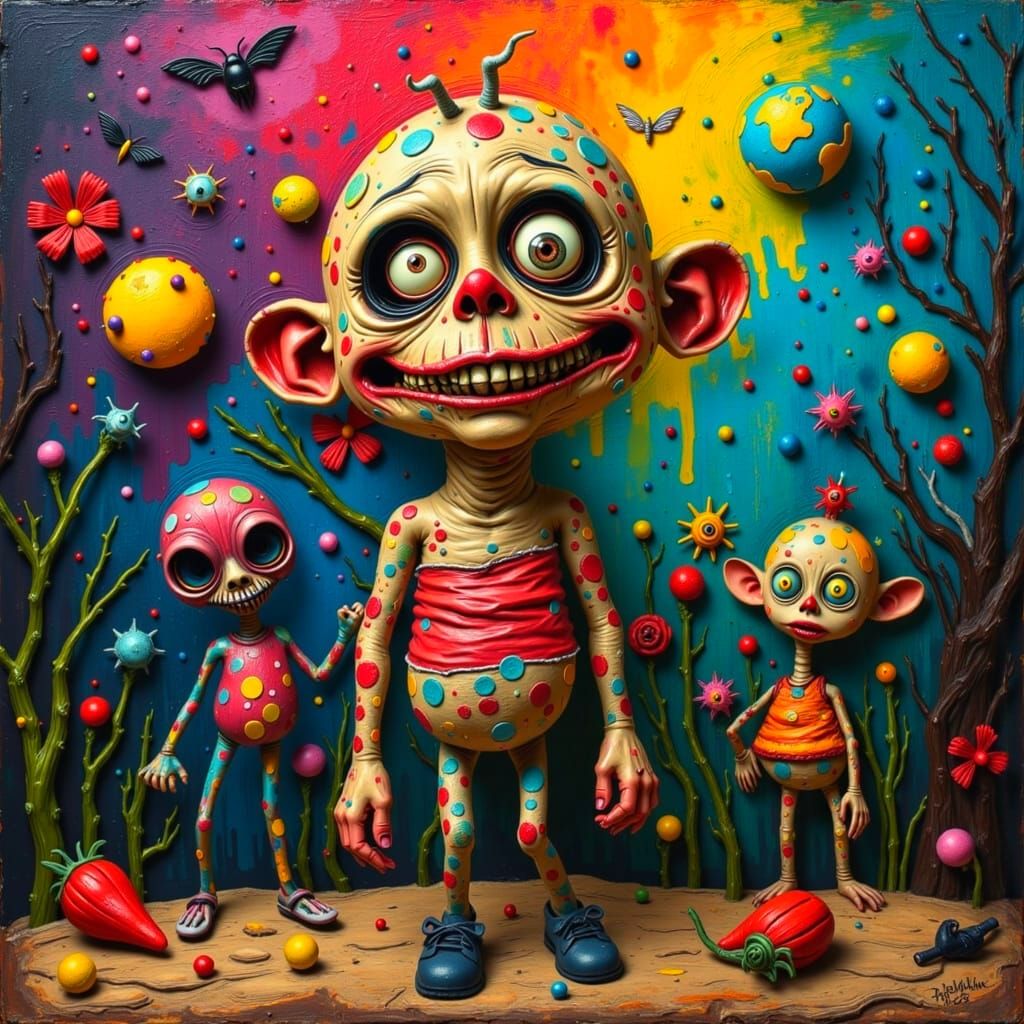 Childlike Monster Artwork in Naïve Art Style