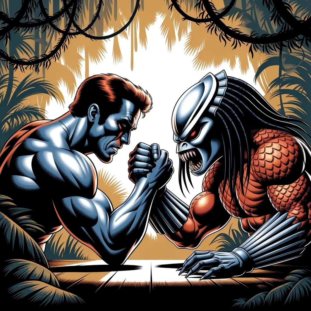 Arnold Schwarzenegger vs Predator: Hand Wrestling in Wakelin...
