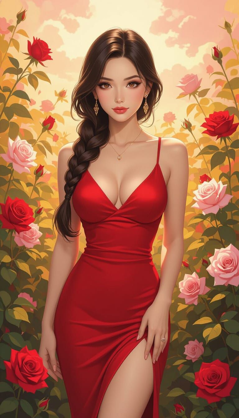 Rose Garden Woman in Vibrant Pop Art Style