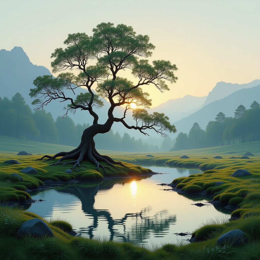 Ancient Tree Roots in Perpetual Dawn Light