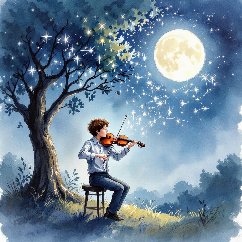 Ethereal Violinist Creates Constellations Under Moonlight