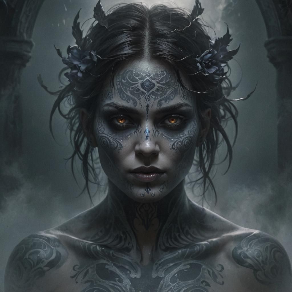 Mysterious Dark Fantasy Figure in Eerie Portrait
