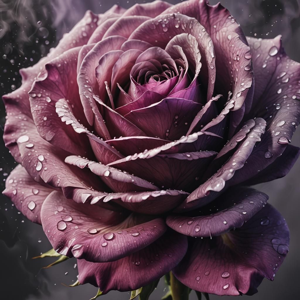 Hyperrealistic Purple Rose with Water Mist