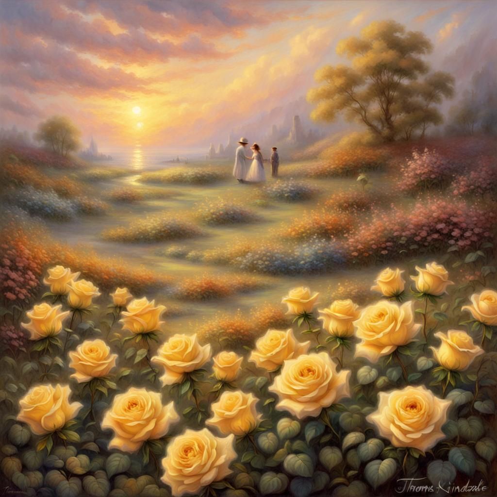 Burning Yellow Roses in Ethereal Fantasy Style