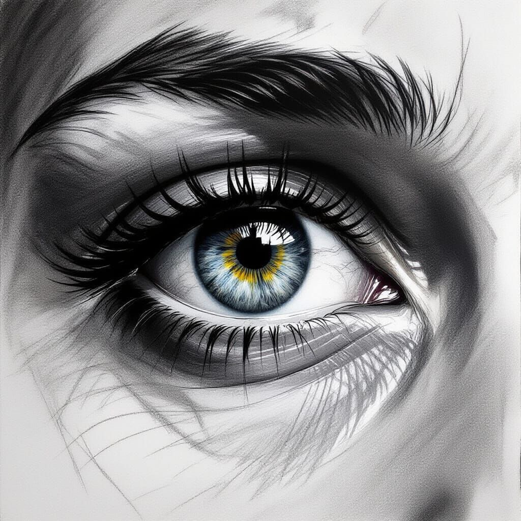 Hyperdetailed Charcoal Drawing of a Yearning Eye