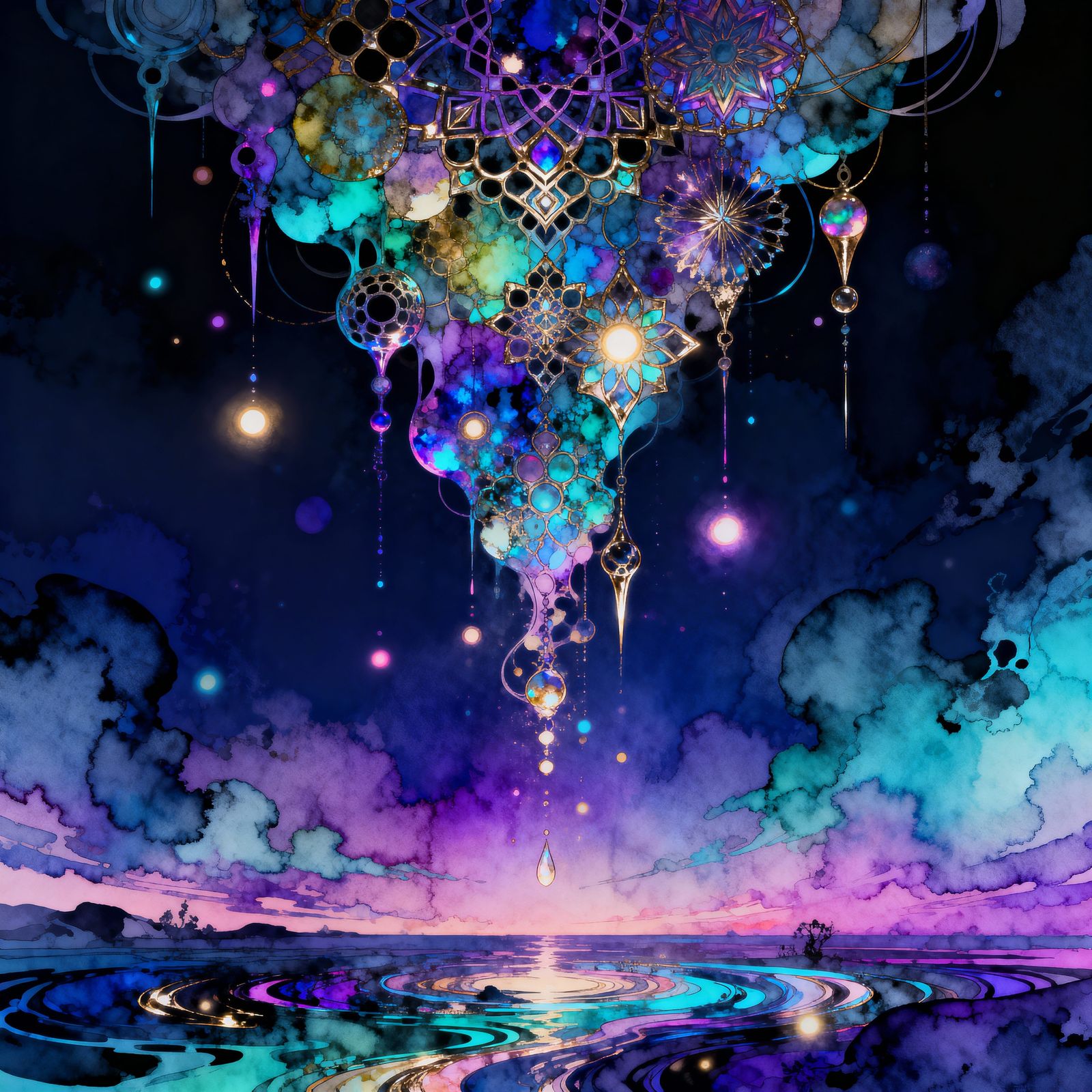 Kaleidoscopic Cascade in Graphic Novel Style