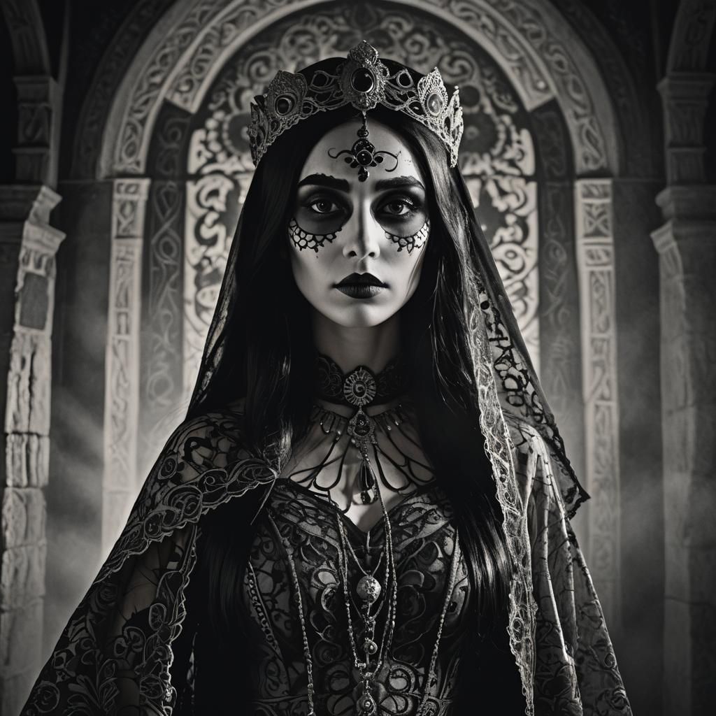 Greek Woman as Catrina in Noir Fantasy Portrait