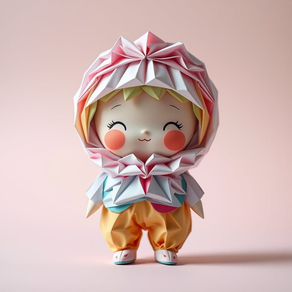 Whimsical Origami Doll in Delicate Papercraft Style