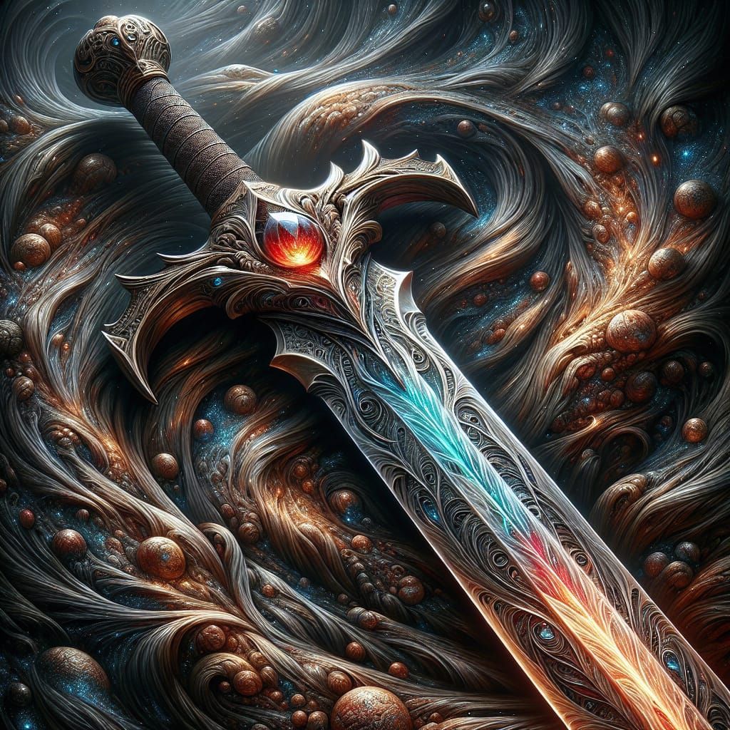 High contrast, hyperdetailed fantasy art of magic sword:: In...