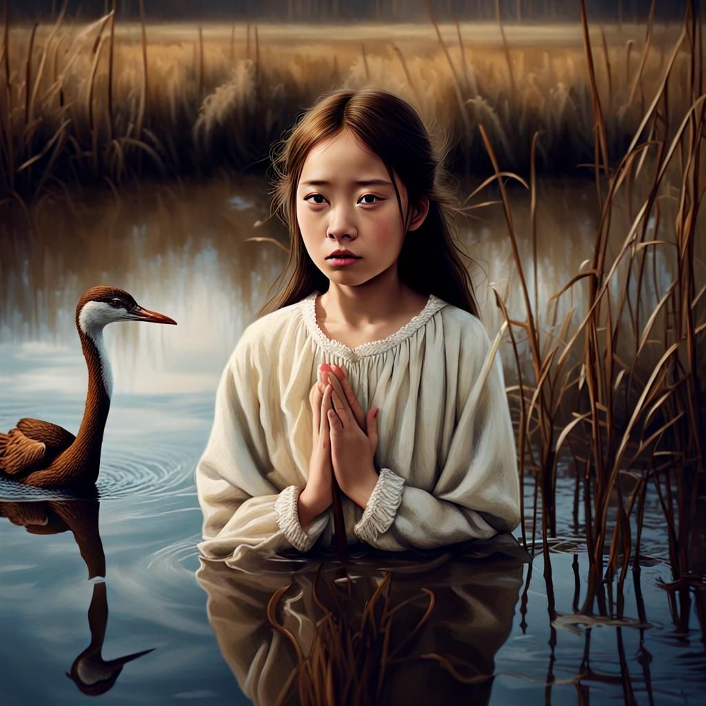 Wholesome Figure in Wetlands, Realist Painting
