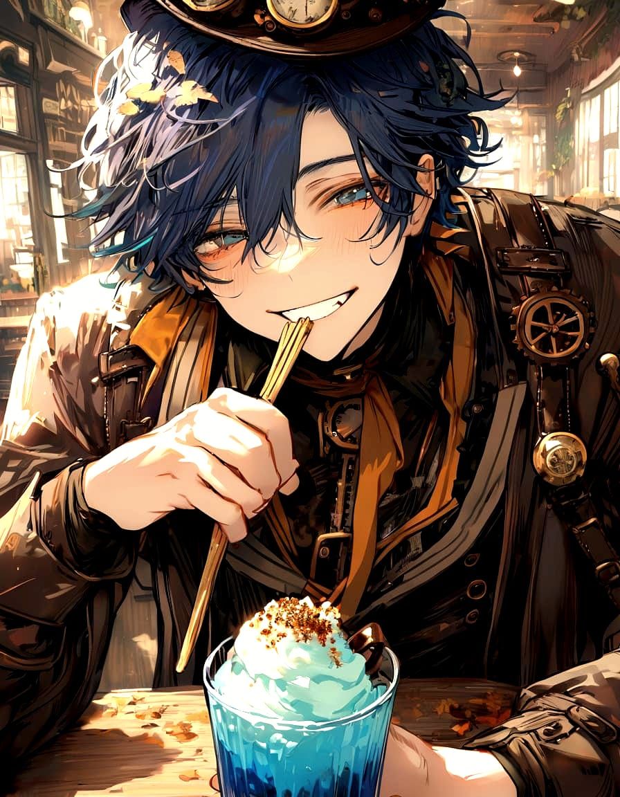 Steampunk Gentleman Savoring Autumn Ice Cream
