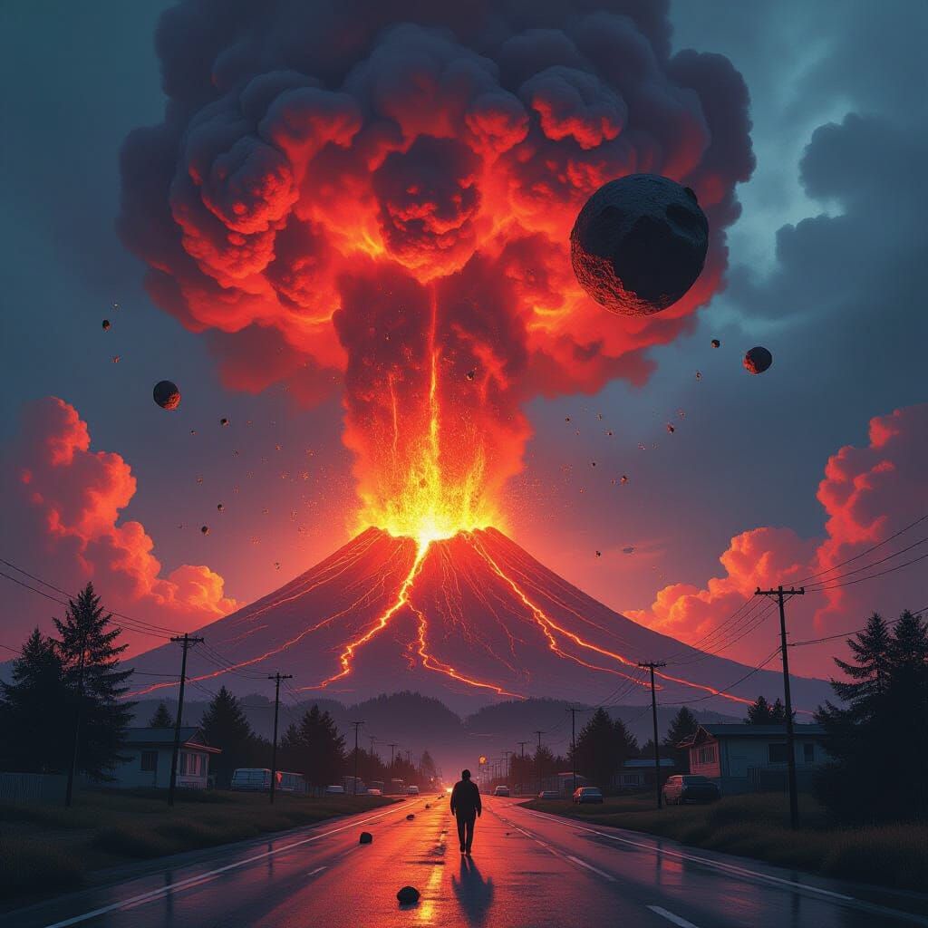 Volcanic Asteroid Impact Amidst Tornado and Earthquake