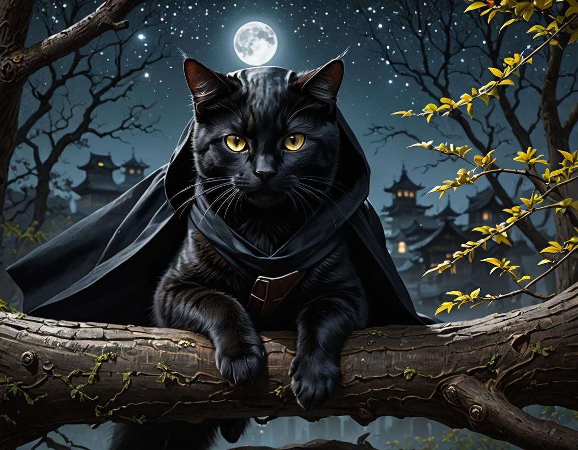 Ninja Cat Prowls Silently in the Night