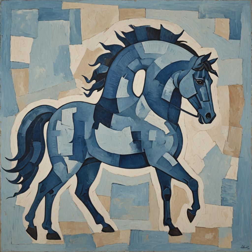 Blue Horse in Cubist Style
