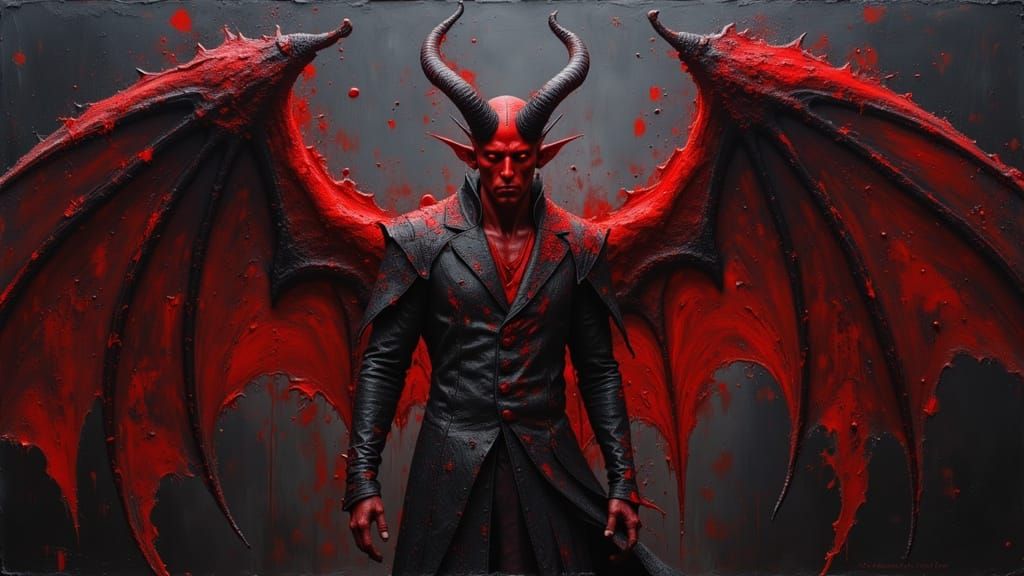 Male Tiefling Painted in Dark Oil Style