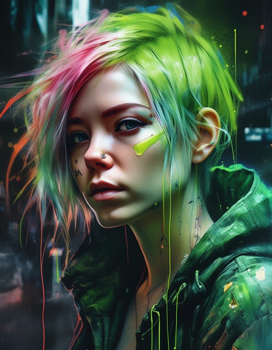 Neon Cyberpunk Girl Digital Illustration