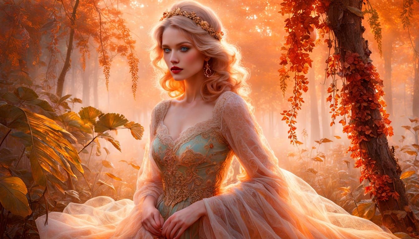 Ethereal Goddess Emerges from Autumn Mist