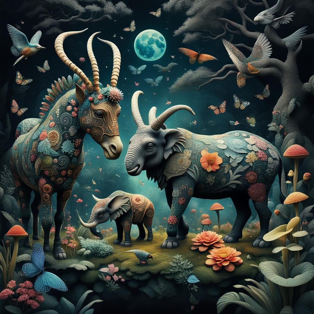 Whimsical Fantasy Animals in a Magical World
